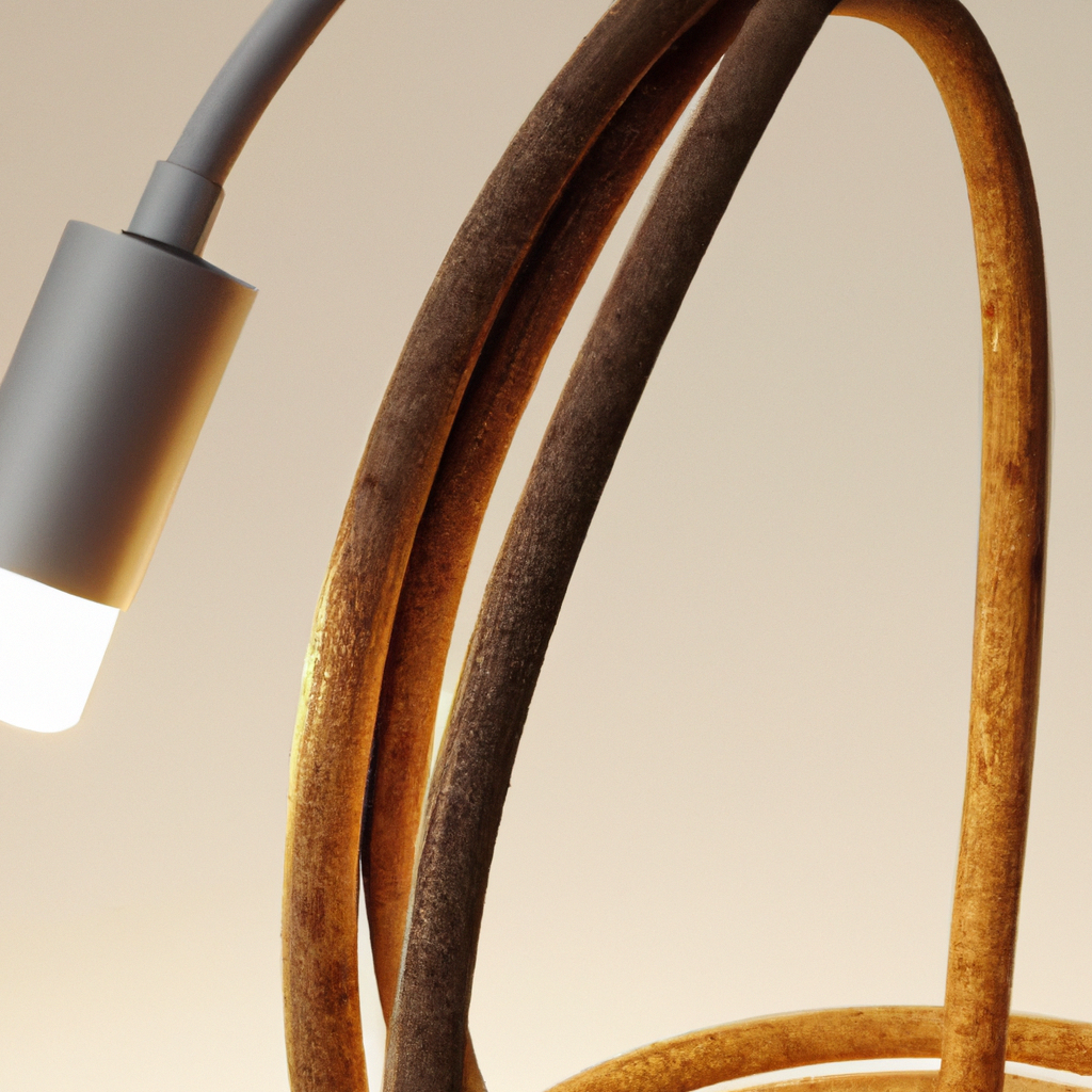 Close-up of Maple-wood Smart Lamp Pro with brightness knob and USB-C port