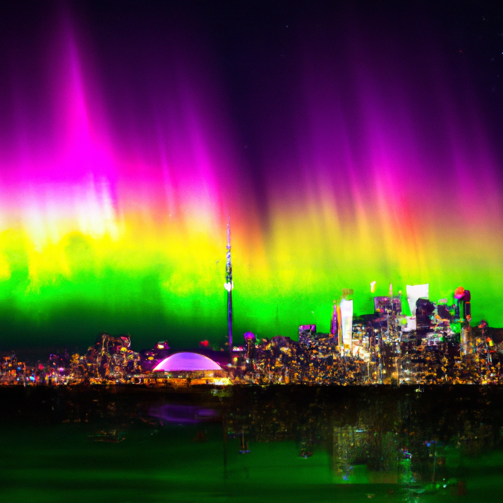 Soft aurora gradient with gold dust over Toronto skyline
